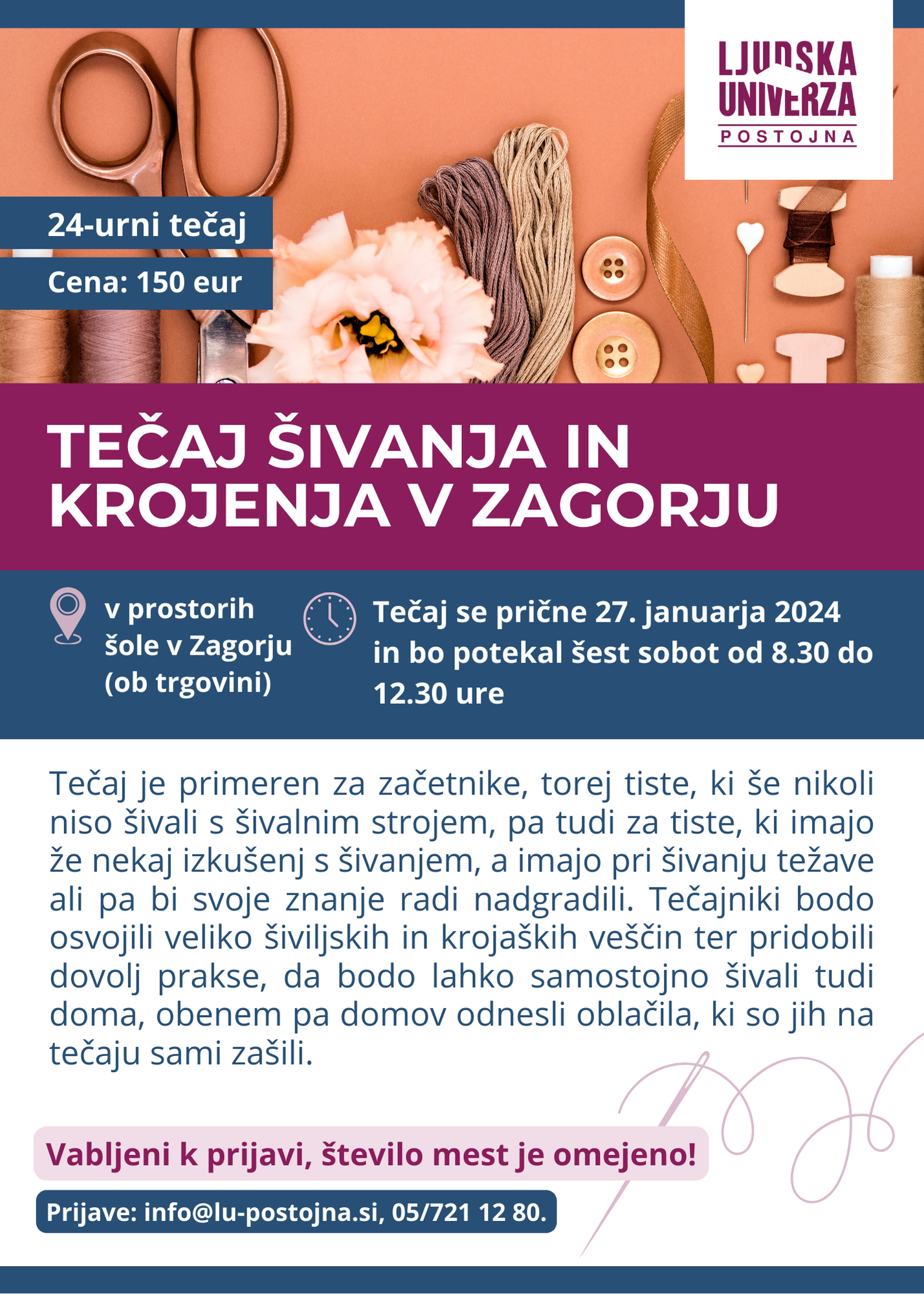 tečaj šivanja in krojenja v zagorju